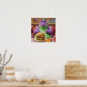 Poster Dinosaure pourpre Profitez d'un hamburger (Cuisine)