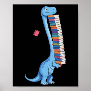 Poster Dinosaure qui porte un livre en lisant Dino 