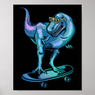 Poster Dinosaure Sur Skateboard Équipement De Dinosaure S
