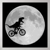 Poster Dinosaure sur un vélo dans le ciel avec la lune (Devant)