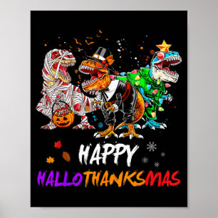 Poster Dinosaure T Rex Joyeux Hallothanksmas Halloween En