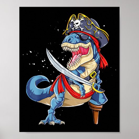 Poster Dinosaure T rex Pirate Jolly Roger Halloween Drôle (Devant)