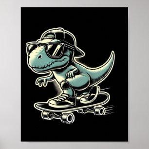 Poster Dinosaure T Rex Skateboard Drôle Rétro Planche à R