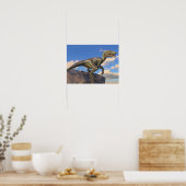 Poster Dinosaure velociraptor bleu à pignon (Cuisine)
