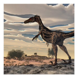 Poster Dinosaure Velociraptor - rendu 3D