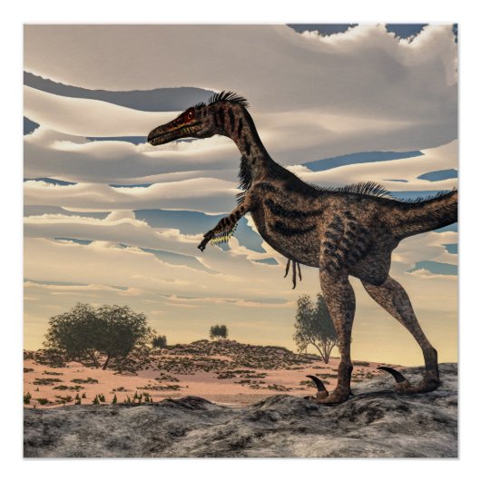 Poster Dinosaure Velociraptor - rendu 3D (Devant)