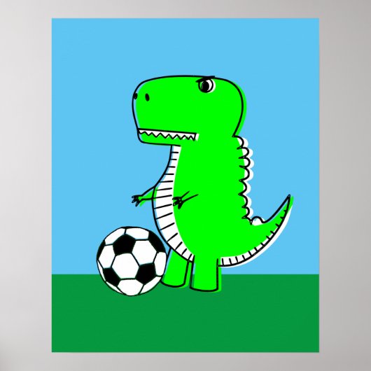 Poster Dinosaure vert adore le football (Devant)