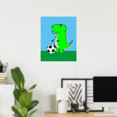Poster Dinosaure vert adore le football (Bureau à domicile)