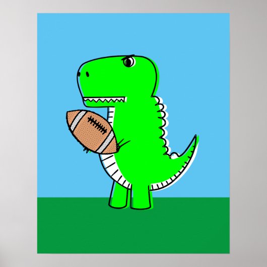 Poster Dinosaure Vert Aime Le Football (Devant)