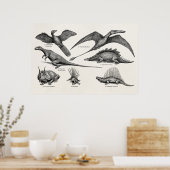 Poster Dinosaure vintage Illustration Dinosaures rétro (Cuisine)