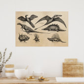 Poster Dinosaure vintage Illustration Dinosaures rétro (Cuisine)