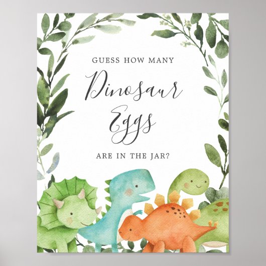 Poster Dinosaures Baby shower Devine Combien D'Oeufs Dino (Devant)