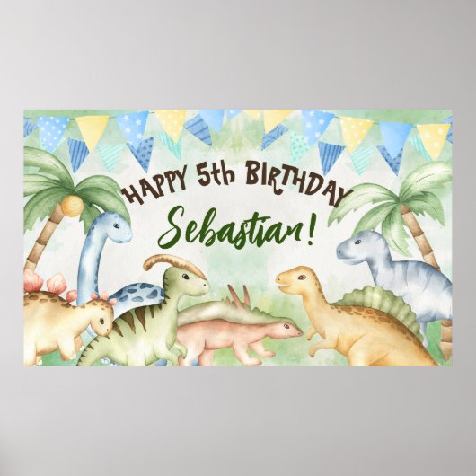 Poster Dinosaures colorés fête d'anniversaire enfant sur  (Devant)