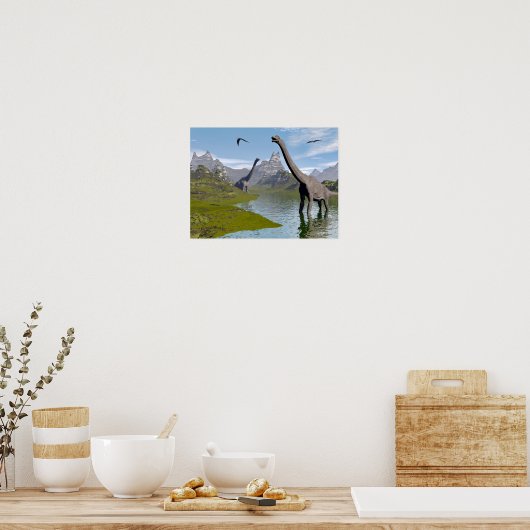 Poster dinosaures de Brachiosaurus dans l'eau - rendu 3D (Cuisine)