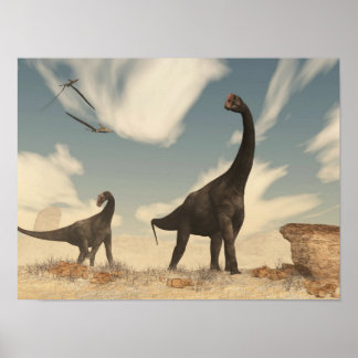 Poster dinosaures de Brontomerus dans le désert - rendu 3