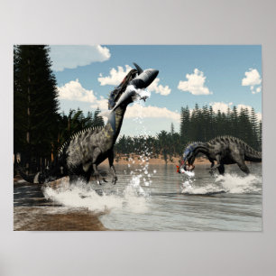 Poster Dinosaures de Suchomimus pêchant les poissons et