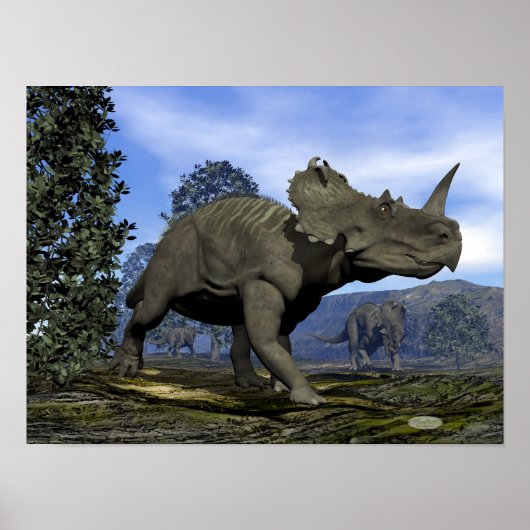 Poster dinosaures du Centrosaurus marchant parmi les magn (Devant)