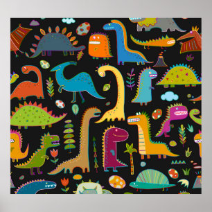 Poster Dinosaures enfantines : Motif amusant et sans cout