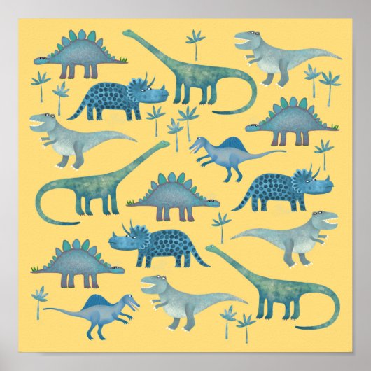 Poster Dinosaures jaune (Devant)