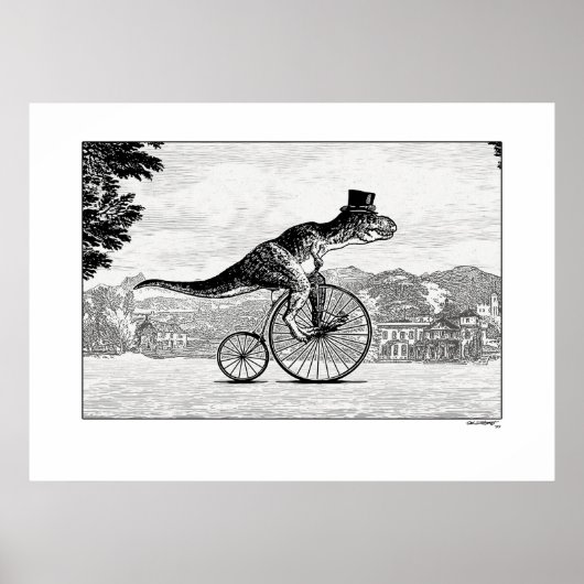 Poster Dinosaures sur bicyclettes - T-Rex (Devant)