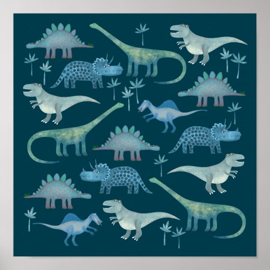 Poster Dinosaures Vert foncé (Devant)