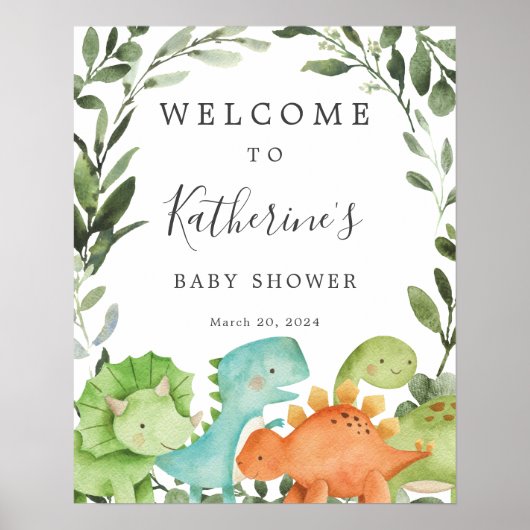 Poster Dinosaurs Baby Shower Welcome Sign (Devant)