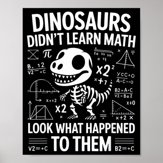 Poster Dinosaurs Didn't Learn Math Funny Math Teacher Stu (Devant)