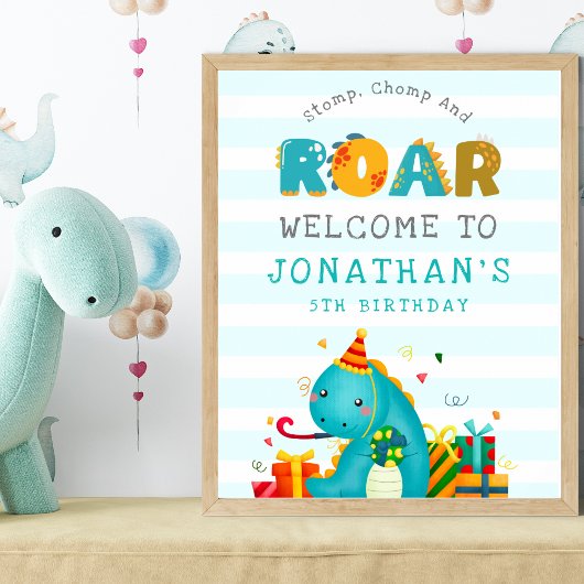 Poster Dinosaurs Stomp Chomp and roar birhtday boy