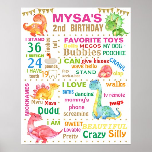 Poster Dinosues Anniversaire Signal de fête pour une fill (Devant)
