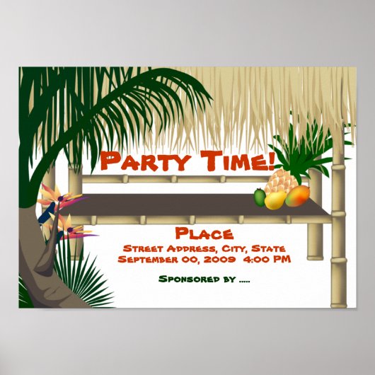 Poster d'invitation Tiki Bar Hut Party de Luau Tro (Devant)
