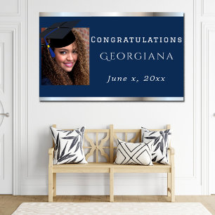 Poster Diplôme Bleu Nuit Satin Argenté Cap Grad