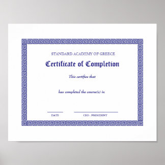 Poster Diplôme Certificat grec Clés grecques Bk blanc