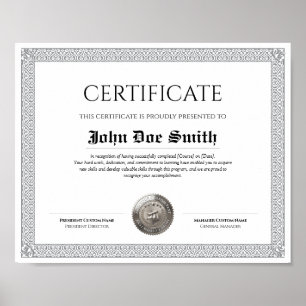Poster Diplôme Classique Élégant Certificat sceau argent