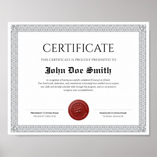 Poster Diplôme Classique Élégant Certificat sceau de cire (Devant)