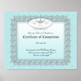 Poster Diplôme de beauté Certificat d'achèvement Bleu