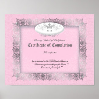 Poster Diplôme de beauté Certificat d'achèvement rose