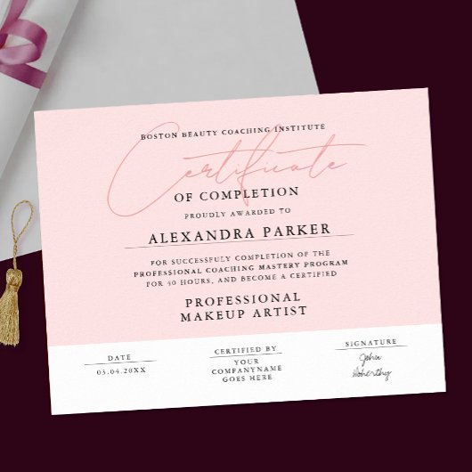 Poster Diplôme de Féminin Rose Pâle et Blanc 