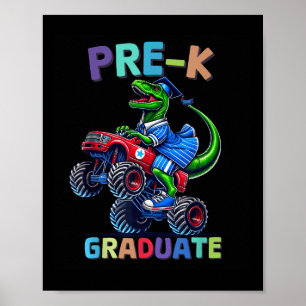 Poster Diplômé de pré-maternelle camion monstre dinosaure