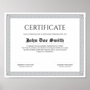 Poster Diplôme de qualité élégant et classique Certificat