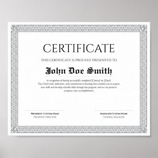 Poster Diplôme de qualité élégant et classique Certificat (Devant)