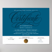 Poster Diplôme de reconnaissance de certificat bleu marin (Devant)
