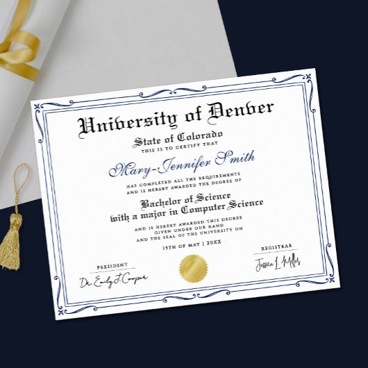 Poster Diplôme d'École Authentique Simple Bleu Noir Gradu