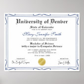 Poster Diplôme d'École Authentique Simple Bleu Noir Gradu (Devant)