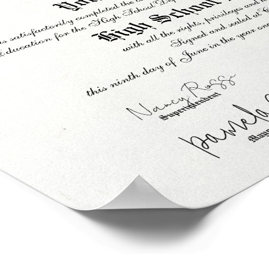 Poster Diplôme lycée encadré classique (Coin)