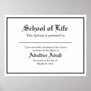 Poster Diplôme parodique de l'école de vie