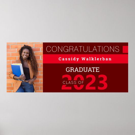 Poster Diplômé Red Burgundy Photo Graduate (Devant)