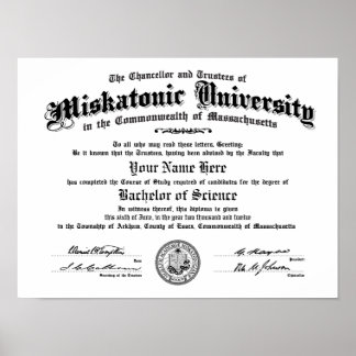 Poster Diplôme universitaire Miskatonic — Tapez votre nom