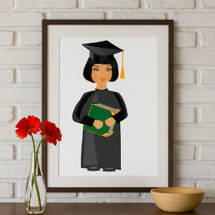 Poster Diplômée en Couvre-Chef et Toge Noirs
