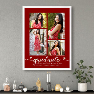 Poster Diplômée Rouge 4 Photo Script Cœurs Moderne Fémini