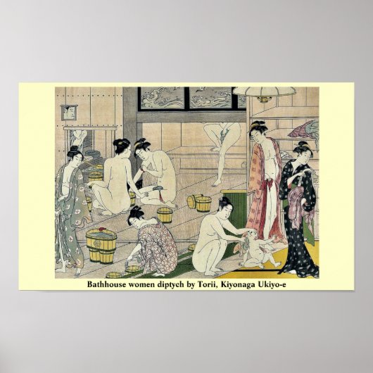 Poster Diptyque de femmes de salle de bain par Torii, Kiy (Devant)